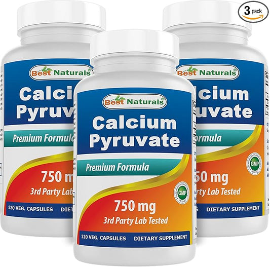 Calcium Pyruvate 750 mg 120 Capsules by Best Naturals (Pack of 3)