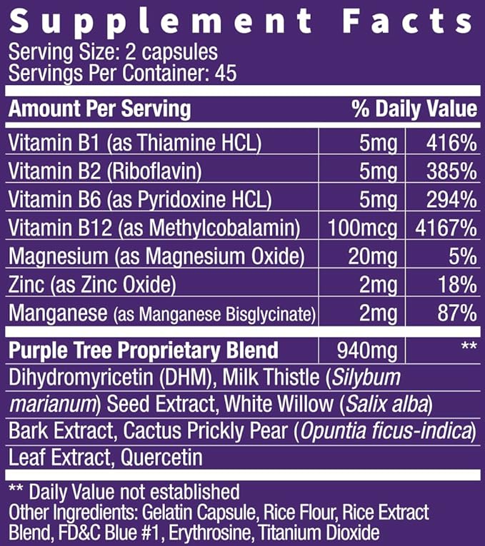 purple tree Post-Celebration Wellness Supplement | Liver Support, Body Replenisher, Rapid Hydration | Dihydromyricetin DHM, Milk Thistle, Electrolytes, Vitamin B, Willow Bark, Quercetin (180 Pills)
