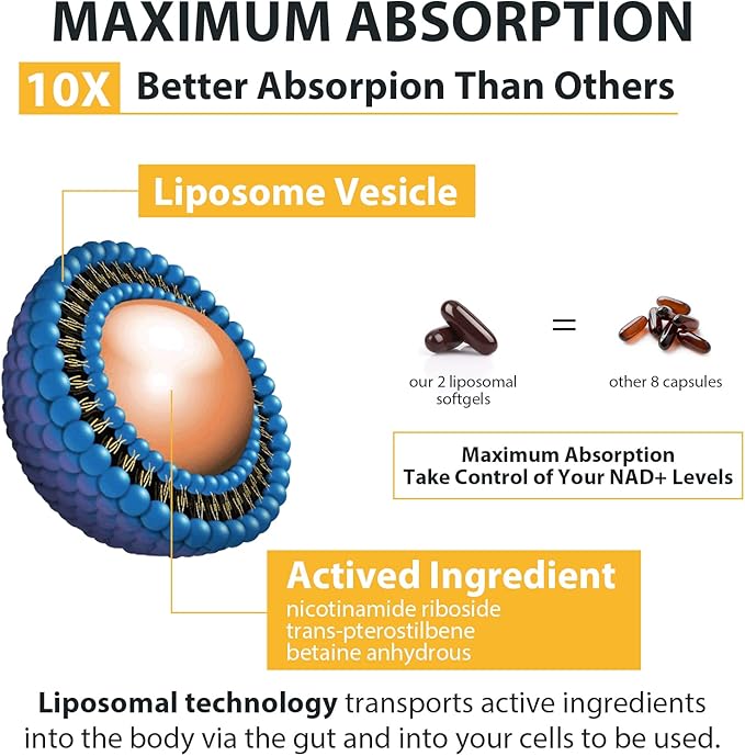Liposomal Nicotinamide Riboside 2000 MG with TMG and Pterostilbene, Boosting NAD+, Support Healthy Aging, 120 Count