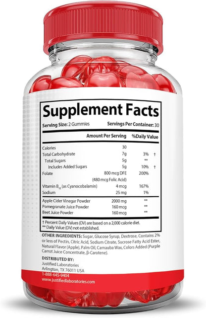 Justified Laboratories Vital Pump XL Extreme 2000MG Performance Gummies Vital PumpXL Advanced Formula Formulated with Beet Juice ACV Pomegranate Powder B12 Vegan Non GMO 60 Gummys