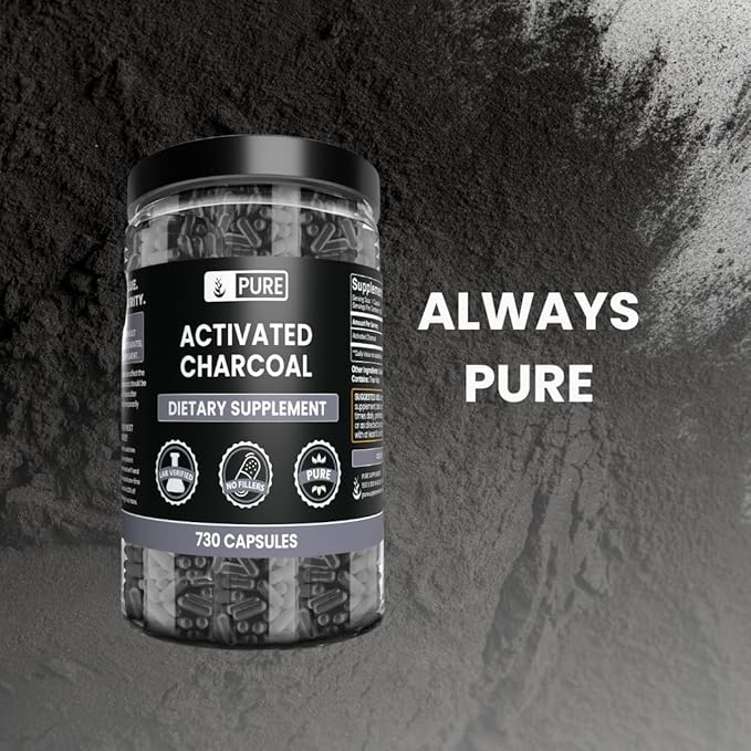 PURE ORIGINAL INGREDIENTS Activated Charcoal (730 Capsules) No Magnesium or Rice Fillers, Always Pure, Lab Verified