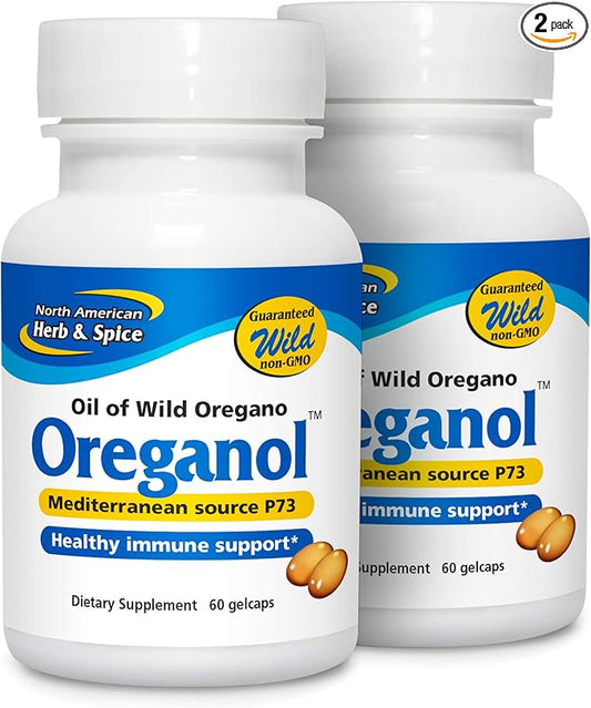 NORTH AMERICAN HERB & SPICE Oreganol P73 (2 Pack) - 60 Softgels - Immune System Support - Unprocessed, Vegan Friendly Wild Oregano - Mediterranean Source - Non-GMO - 120 Total Servings
