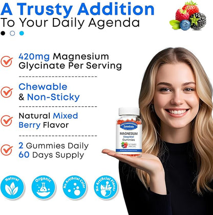 Magnesium Glycinate Gummies, High Absorption Magnesium Supplement for Adults Kids, Relaxation, Brain, Muscle & Bone Support, Melatonin Free, Sugar Free, Mixed Berry Flavor, 120 Cts