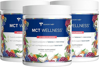 Gundry MD MCT Wellness Powder to Support Energy, Ketone Production and Brain Health, Keto Friendly, Sugar Free (90 Day Supply, Watermelon Lemonade)