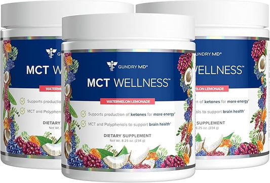 Gundry MD MCT Wellness Powder to Support Energy, Ketone Production and Brain Health, Keto Friendly, Sugar Free (90 Day Supply, Watermelon Lemonade)