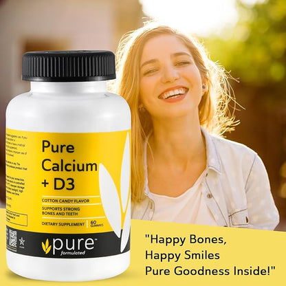 Vegan Calcium with Vitamin D3 Gummies – Supports Strong Bones & Teeth, 1000 IU, Kosher, Gluten & Dairy-Free Calcium Gummy (60 Gummies)