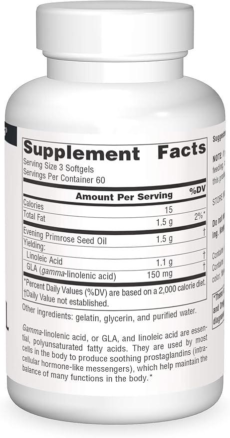 Source Naturals Evening Primrose Oil - Hexane-Free - 500mg - GLA Yield: 50 mg - Cold-Pressed - 180 Softgels
