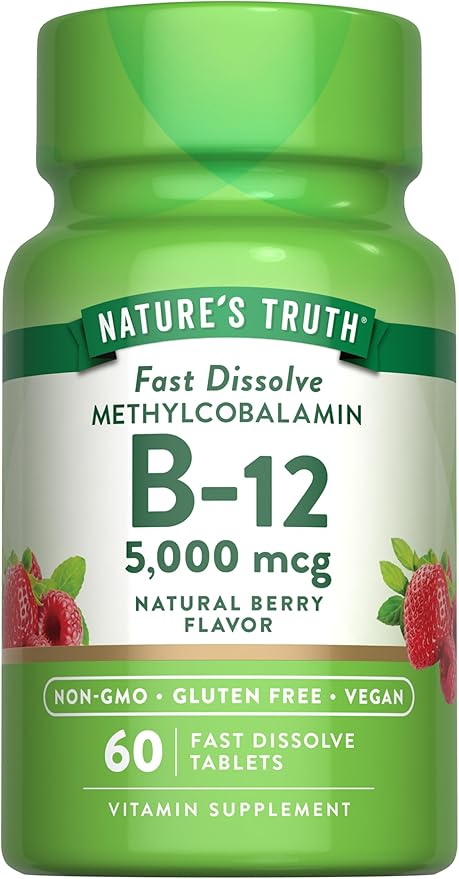 Nature's Truth B12 Vitamin 5000 mcg | 60 Tablets | Fast Dissolve Natural Berry Flavor | Vegan, Non-GMO & Gluten Free Supplement