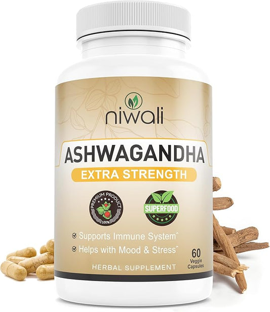 Organic Ashwagandha Capsules, Extra Strength | Ayurvedic Supplement for Stress, Mood & Energy Support | with Black Pepper - 60 Count (1405 mg)