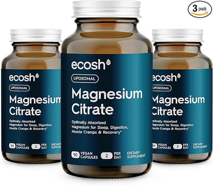 Liposomal Magnesium Citrate Capsules — High Absorption Magnesium Supplement for Constipation, Sleep, Muscle Cramps & Recovery | High Potency Mg | Easy to Swallow Veg Capsules | Non-GMO | 270 ct
