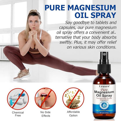 Pure Magnesium Oil Spray, Magnesium Oil for Feet, Topical Magnesium Spray Glass Bottle, Magnesium Spray for Feet, Magnesium Body Spray, Easy to Absorb & Use -2.0 oz