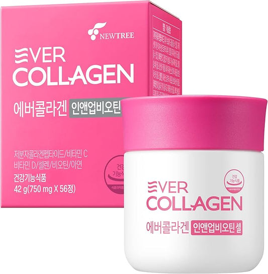 Ever Collagen in&UP Biotin Cell, Low Molecular Marine Fish Collagen Peptides Tablets with Vitamin Selenium Supplements - Healthy Skin, Hair, Nail for Women - Antioxidant Supplement