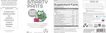 SmartyPants Kids Mineral Chews: Magnesium Citrate & Calcium Supplement with Vitamin D3, Vitamin C, K2, Zinc & Selenium for Immune Support, 60 Count (30 Day Supply)