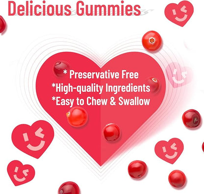 Cranberry Gummies 1000mg, Cranberry Supplements for Women, with D-Mannose 250mg, Womens Probiotic Gummies, Urinary Tract Health, Cranberry Flavor, NO GMOs, 60 Count