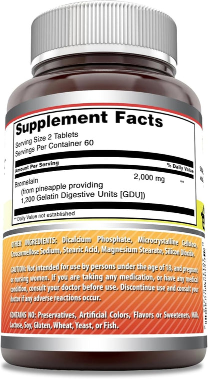 Amazing Formulas Bromelain Supplement | 2000 Mg Per Serving | 120 Tablets | Non-GMO | Gluten Free | Made in USA