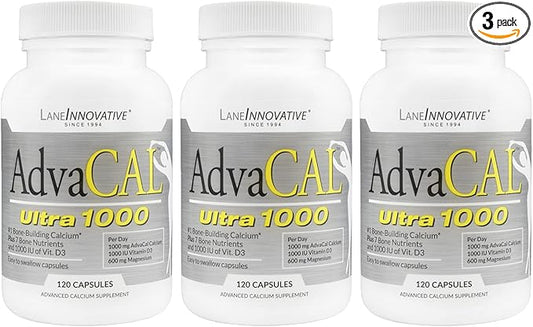Lane Innovative - AdvaCAL Ultra 1000, Bone-Building Calcium*, Including Vitamin D3 and Magnesium, Easy Absorption (120 Servings) | Pack of 3