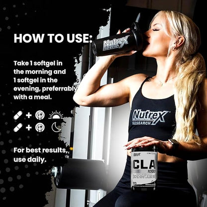 Nutrex CLA 90 Soft Gels - 1000mg Conjugated Linoleic Acid Active Blend from Safflower Oil - Stimulant-Free Metabolism Booster Pills for Weight Loss