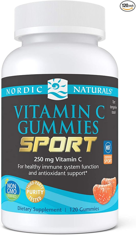 Nordic Naturals Vitamin C Gummies Sport, Tart Tangerine - 120 Gummies - 250 mg Vitamin C - Antioxidant Protection - NSF Certified - Non-GMO, Vegan - 60 Servings