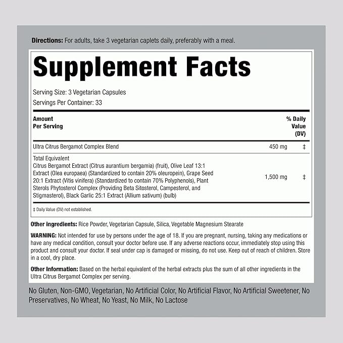 Piping Rock Citrus Bergamot Extract 1500mg | 100 Capsules | Complex Supplement | Vegetarian, Non-GMO, Gluten Free