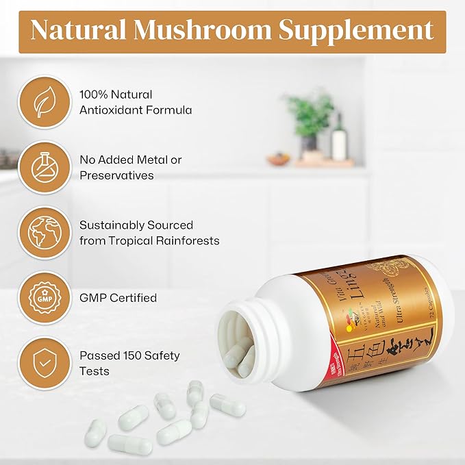 Vita Green Reishi Mushroom Capsules for Energy, Memory, and Immune Support – Pure Reishi Supplement with Natural Antioxidants for Daily Wellness and Energy – 72 Capsules
