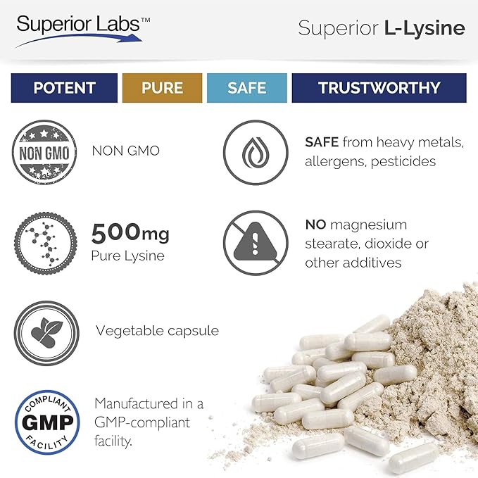 Superior Labs Lysine Immune Plus - Lip. Clinically Proven Lip Health & Support. L-Lysine Bound to HCI for Optimal Stability & Absorption for Fast Results. Bioactive with Zero Harmful Additives