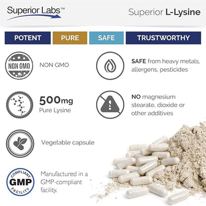 Superior Labs Lysine Immune Plus - Lip. Clinically Proven Lip Health & Support. L-Lysine Bound to HCI for Optimal Stability & Absorption for Fast Results. Bioactive with Zero Harmful Additives