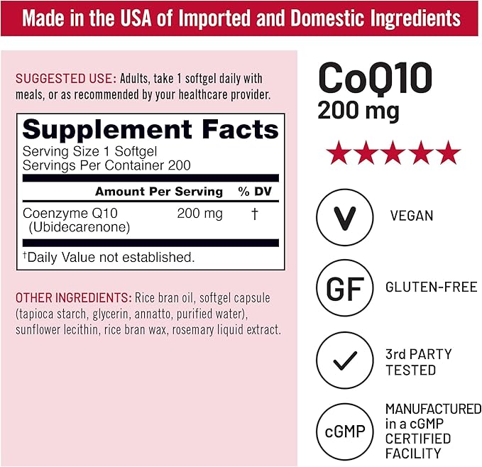 NatureWise CoQ10 200mg Softgels, High Potency Ubiquinone - Coenzyme Q10 Supplement - Antioxidant for Heart Health + Energy - Vegan, Non-GMO, Gluten-Free - 200 Count[200-Day Supply]