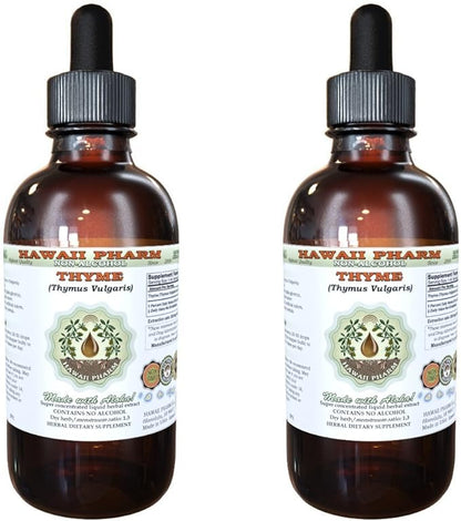 Thyme Alcohol-Free Liquid Extract, Organic Thyme (Thymus Vulgaris) Dried Leaf Glycerite Natural Herbal Supplement, Hawaii Pharm, USA 2x4 fl.oz