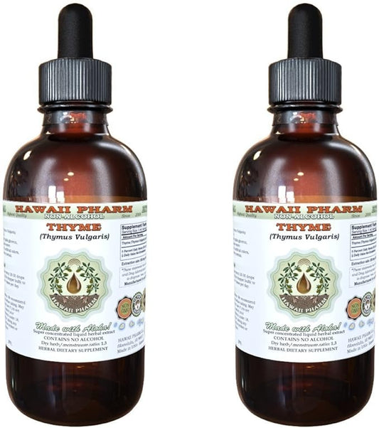 Thyme Alcohol-Free Liquid Extract, Organic Thyme (Thymus Vulgaris) Dried Leaf Glycerite Natural Herbal Supplement, Hawaii Pharm, USA 2x4 fl.oz