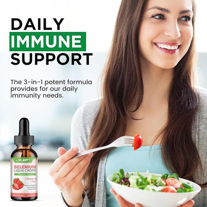 2 Pack Selenium Liquid Drops, 200mcg Liquid Selenium Supplement with Vitamin B Complex & Zinc, Support for Immune System, Antioxidant & Heart Health, High Absorption, Strawberry Flavor