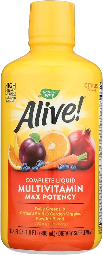 Nature's Way Alive! Max Potency Liquid Multivitamin with Antioxidants Beta Carotene, Vitamins C & E, Food-Based Blends, Citrus Flavored, 30.4 Fluid Ounce (Pack of 1)