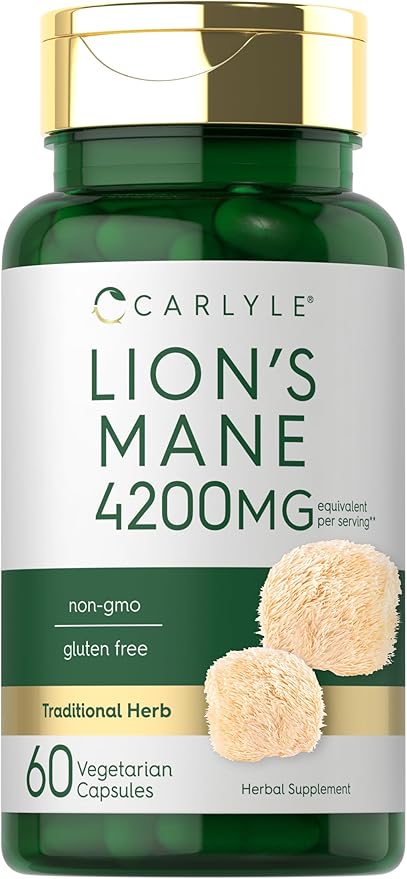Carlyle Lions Mane Supplement Capsules | 4200mg | 60 Count | Vegetarian, Non-GMO & Gluten Free