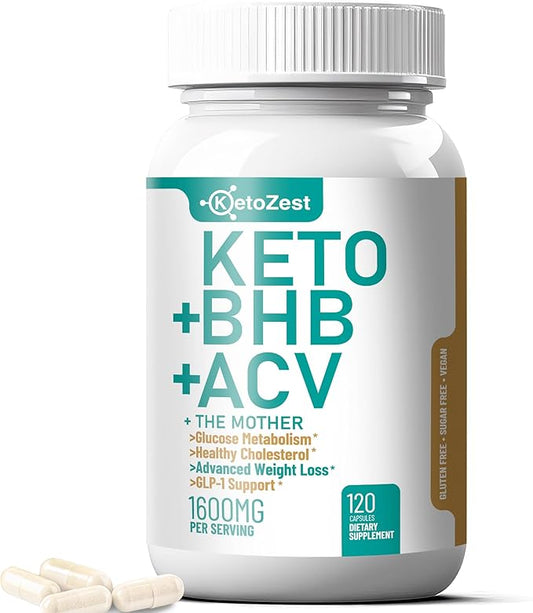 Keto ACV BHB Capsules 1600mg for Advanced Weight Loss & Belly Fat Burn - Organic Apple Cider Vinegar with The Mother Ketones Vegan Supplement - with Vitamin D3 Zinc Chromium for Men Women