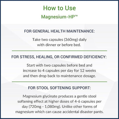 Magnesium-HP | Ultra Pure Glycinate with Zero Fillers | 180 mg Magnesium Glycinate | 60 Servings
