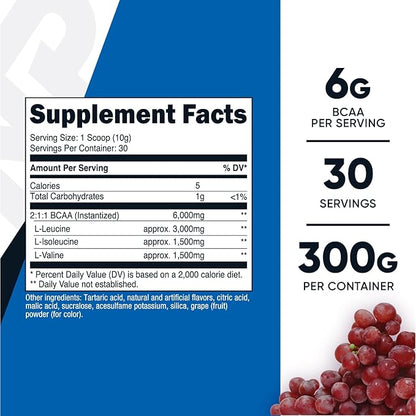 Nutricost BCAA Powder (Grape, 30 Servings) - Optimal 2:1:1 Ratio, Vegetarian, Non-GMO