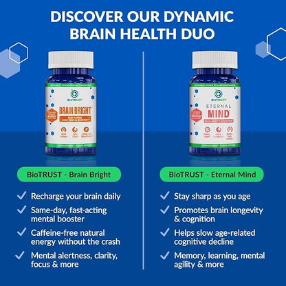 BioTrust Brain Bright – Daily Nootropic Boost for Focus, Concentration, Mental Clarity – Caffeine Free Nootropics Brain Support Supplement – Thai Ginger, Ginkgo, Folate, L-Theanine – 30 Servings
