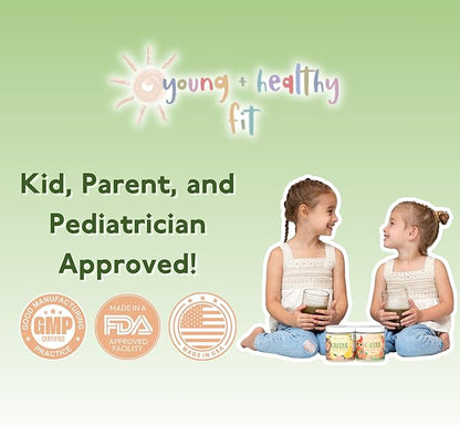 Young + Healthy Fit Kids Greens Powder, 30 Servings, Lion Lemonade, Superfood Drink Mix With Fiber for Digestive Health, Organic Fruits & Vegetables, Antioxidants, Real Food Ingredients, Ages 2+