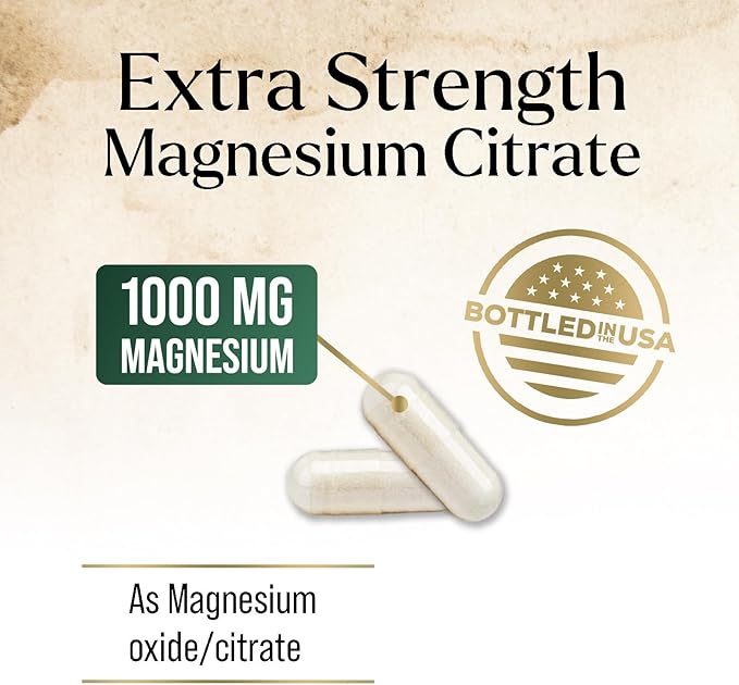 Magnesium Citrate Extra Strength 1000 mg - High Absorption Magnesium Supplement for Muscle, Bone, Nerve & Heart Health Support, Magnesio Vitamin Pills, Non-GMO, Nature's Premium Formula - 60 Capsules