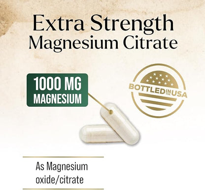 Magnesium Citrate Extra Strength 1000 mg - High Absorption Magnesium Supplement for Muscle, Bone, Nerve & Heart Health Support, Magnesio Vitamin Pills, Non-GMO, Nature's Premium Formula - 120 Capsules