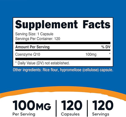 Nutricost CoQ10 100mg, 120 Vegetarian Capsules, 120 Servings - High Absorption, Vegetarian, Non-GMO, Coenzyme Q10