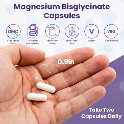 Magnesium Glycinate 400 mg, [120 ct] Maximum Absorption Chelated & Purified Magnesium Supplement Capsules, Magnesium for Sleep, Energy, Muscle, Bone & Joint Support, Non-GMO, 2 Month Supply