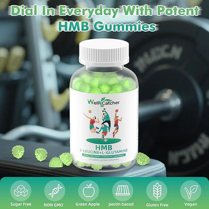 HMB And Leucine Supplements Gummies: HMB Supplements for Men Women with Leucine Amino Acid L-Glutamine Support Muscle Growth Relief Fast Workout Recovery Sugar Free Vegan Apple Flavor 30 Day Supply