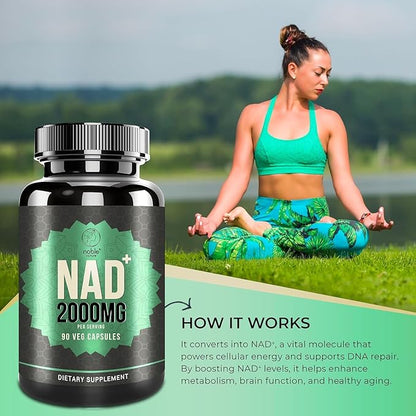 NAD+ 2000mg - Nicotinamide Riboside Adenine Dinucleotide NAD Booster- 90 Veg Capsules - 30 Days Supply