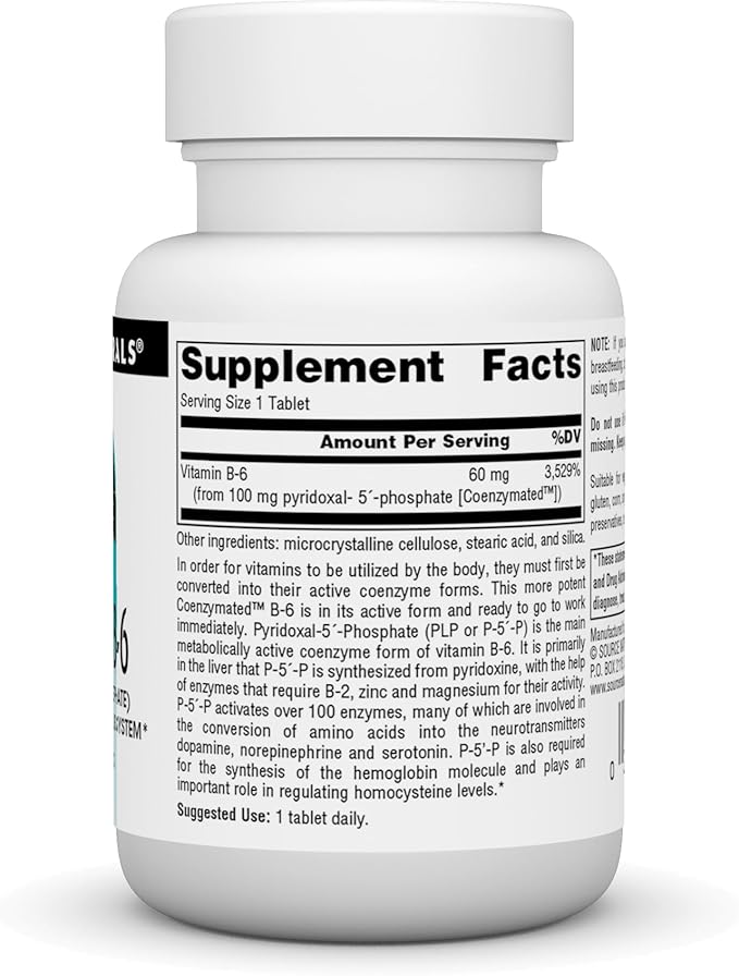 Source Naturals Coenzymated B-6, P-5´-P (PYRIDOXAL-5´-Phosphate) Promotes a Healthy Nervous System* 100 mg - 30 Tablets