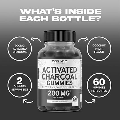 Activated Charcoal Gummies for Healthy Detox & Cleanse Support - Formulated from Organic Coconut Shells 200mg Per Serving – Non GMO & Gluten-Free - Natural Fruit Flavor - For Men & Women (60 Gummies)