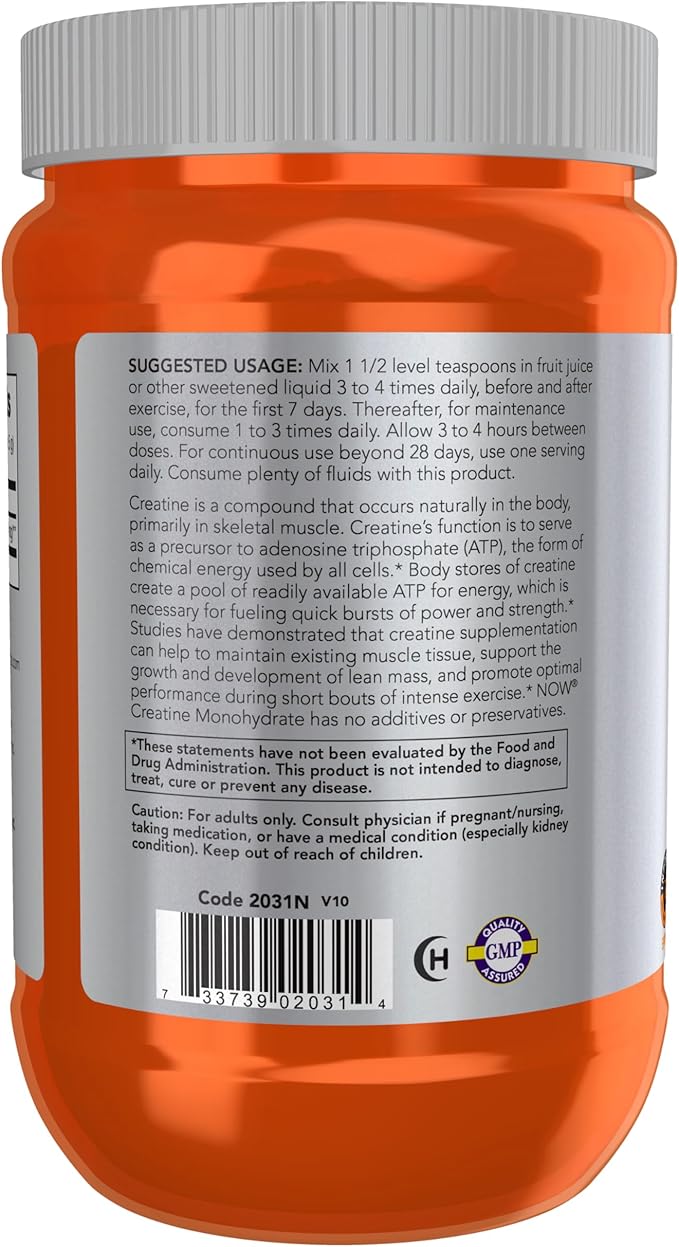 NOW Foods Sports Nutrition, Creatine Monohydrate Powder, Mass Building*/Energy Production*, 21.2-Ounce