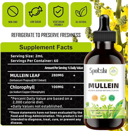 Mullein Drops for Lungs - Lung Detox for Respiratory System, Natural Sleep Aid & Immune Support, Tincture Drops Non-GMO, Vegetarian 1 Month Supply