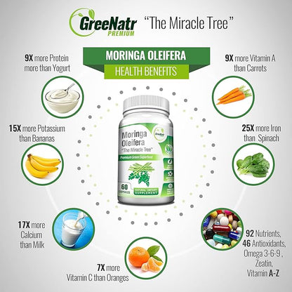 Pure Moringa Oleifera Leaf Extract Plus Ashwagandha with Black Pepper for Enhanced Absorption - Stress Relief, Mood Enhancer with Energy and Cognitive Function Support