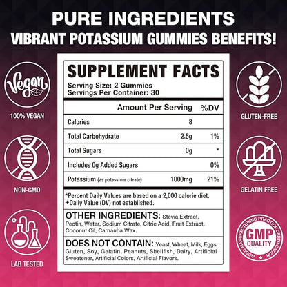 2 Pack Potassium Citrate Gummies, High Potassium Supplement (1000mg), Supports Leg Cramps & Muscle Health, Suitable for Adults & Kids, Vegan, Non-GMO, 120-Count