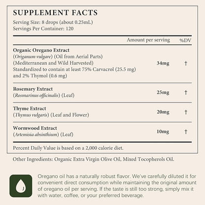 Oasisforce Organic Oil of Oregano Liquid Drops with 75% High Carvacrol – Wild Mediterranean Oregano Herbal Supplement for Immune & Digestive Health, Vegan, Sugar-Free, Alcohol-Free, Non-GMO, 1 FL OZ